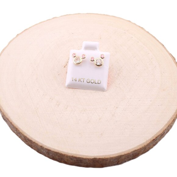 Women's 14k Gold Pink Mickey Mouse Silhouette Cubic Zirconia Mini Stud Earrings* - Picture 6 of 11